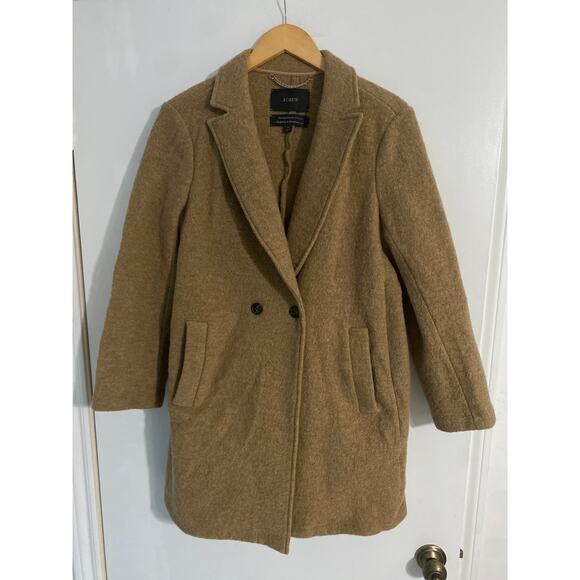 J Crew Daphne pea coat women size 12 tan Italian boiled wool unlined minimalist - Picture 1 of 6